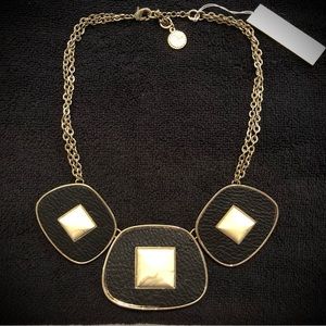 Signed Jessica Simpson Black Cream Marble & Gold Toned Chain 3 Pendant Necklace